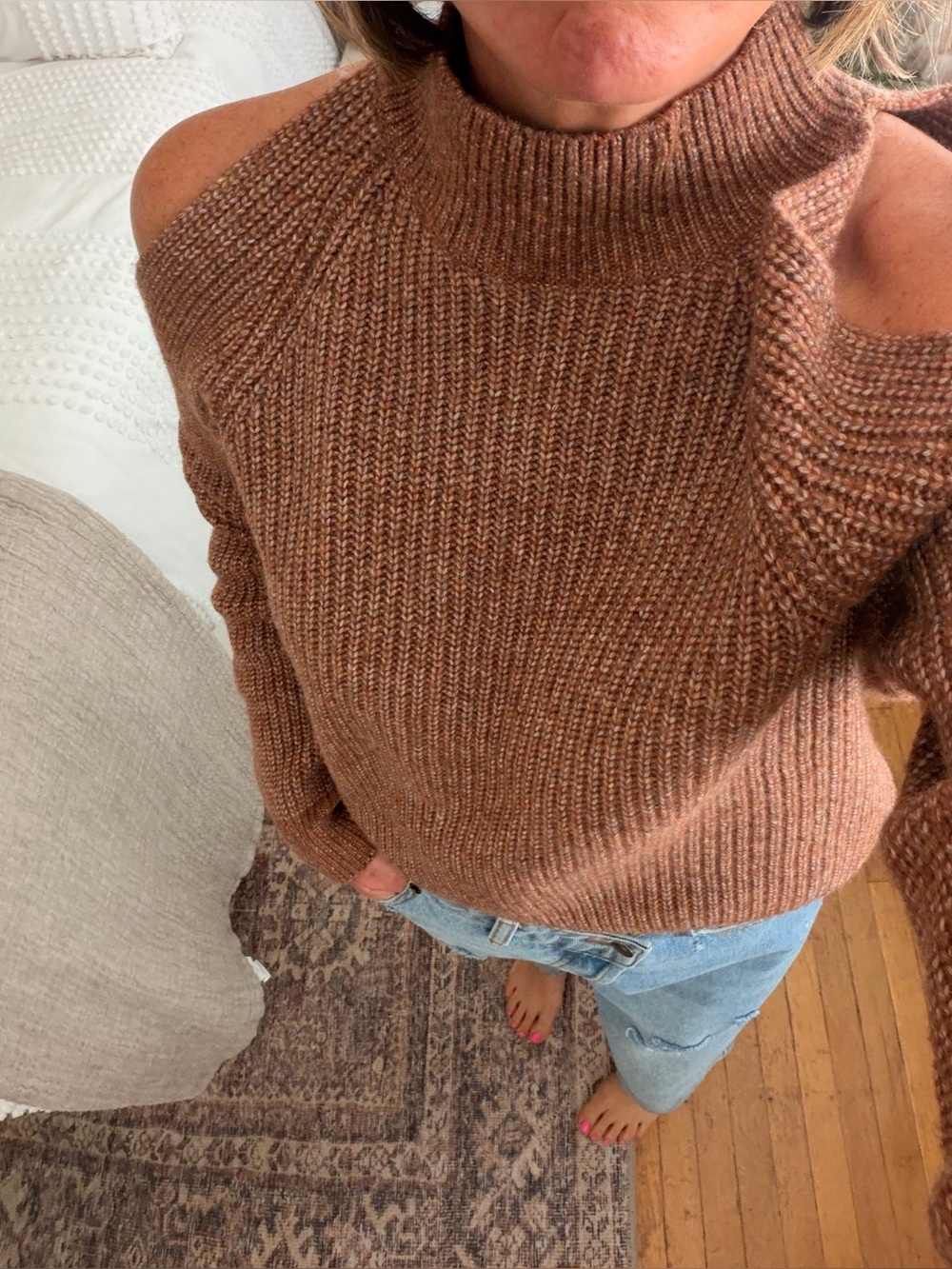 Astr Off-the-Shoulder Brown Sweater